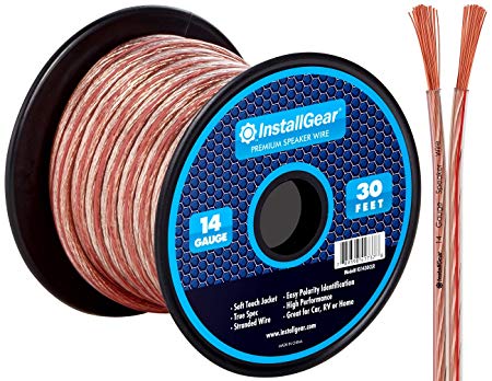 InstallGear 14 Gauge AWG 30ft Speaker Wire Cable - Clear