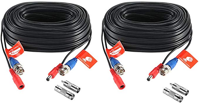 ZOSI 2 Pack 100ft (30 Meters) 2-in-1 Video Power Cable, BNC Extension Surveillance Camera Cables for Video Security Systems (Included 2X BNC Connectors and 2X RCA Adapters)