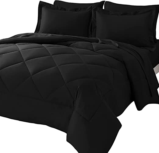 CozyLux Twin XL Size Comforter Set 5 Pieces Black Twin Extra Long Bed in a Bag for College Dorm All Season Bedding Sets with Comforter, Pillow Shams, Flat Sheet, Fitted Sheet and Pillowcases