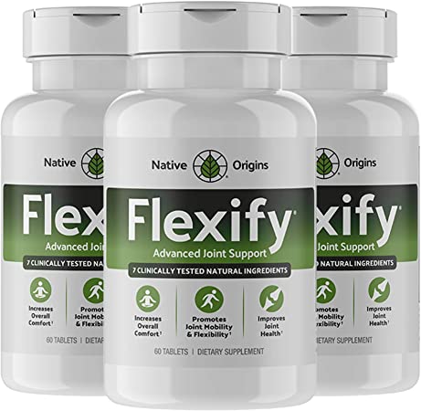 FLEXIFY – Glucosamine with Chondroitin Turmeric MSM Boswellia D3 & Ginger Root – Most Complete Natural Non-GMO Joint Pain Relief Supplement for Anti-inflammatory Antioxidant to Back, Knees(3 Count)