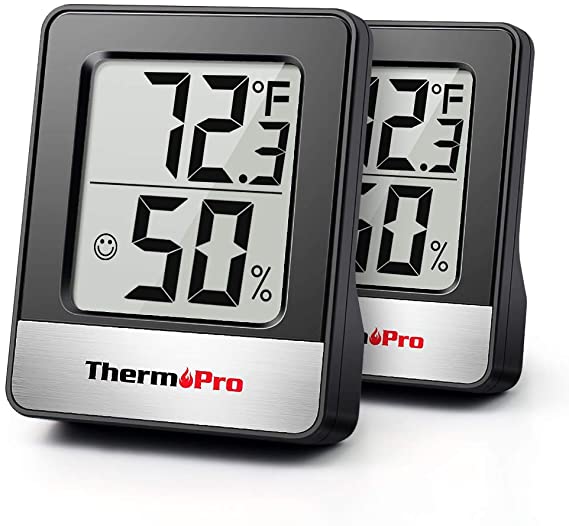 ThermoPro TP49 2 Pieces Digital Hygrometer Indoor Thermometer Humidity Meter Room Thermometer with Temperature and Humidity Monitor Mini Hygrometer Thermometer Black