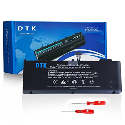 Dtk Laptop Battery For Apple A1382 A1286 (only for Core i7 Early 2011 Late 2011 Mid 2012) Macbook Pro 15" . fit 661-5476 661-5211 Free Screwdrivers [Li-Polymer 6-cell 10.95V 78Wh]