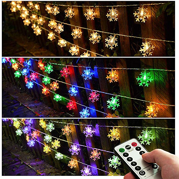 Homeleo Multicolor Changing LED Snowflake Decorations,Battery Operated Christmas Fairy Lights, Light up Snowflake Ornaments for Christmas Tree, Party, Wedding, New Year Decor(25ft.50Leds)