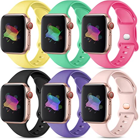 Maledan Sport Bands Compatible with Apple Watch Band 38mm 40mm 41mm 42mm 44mm 45mm 49mm Women Men, 6 Pack Silicone Wristbands Replacement Strap for iWatch Apple Watch Series 8 7 6 5 4 3 2 1 SE Ultra