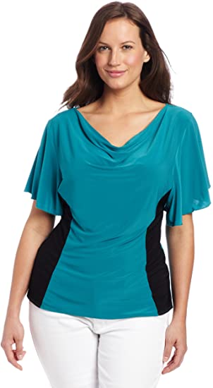 Star Vixen Women's Plus-Size Flutter Sleeve Colorblock Top