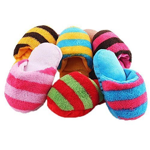 Pecute Squeaker Toy Pet Dog Play Sound Plush Slippers Shape Chew Toy Random Color