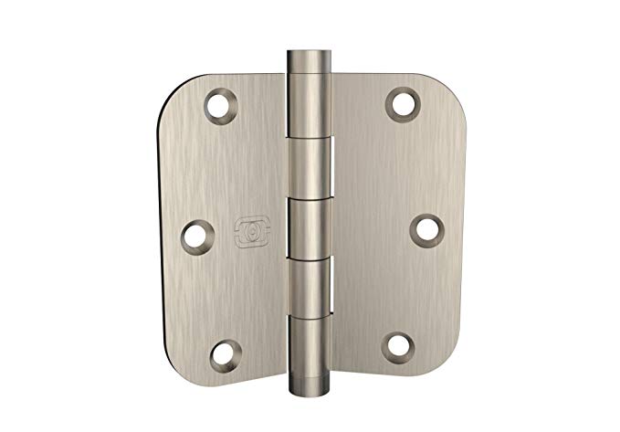 1 Pack Omnia 3 1/2 x 3 1/2 Extruded Solid Brass Door Hinge 5/8" Radius Corner with Button Tip US15 Finish (Satin Nickel)