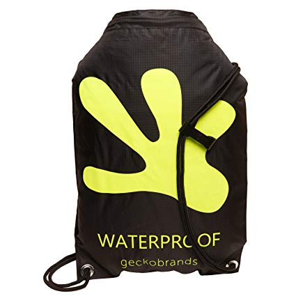 geckobrands Waterproof Drawstring Backpack- Black/Green