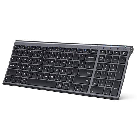 iClever BK10 Multi-Device Bluetooth Keyboard – Windows, Mac, Chrome OS, Android, iPad, iPhone, Apple TV Compatible –Rechargeable Wireless Keyboard Easy-Switch up to 3 Devices – Grey Black