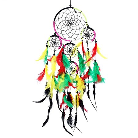 Dream catcher, Soledi Colorful Handmade Dream Catcher 5 circles with Feathers Wall Hanging Decoration Decor Ornament Craft Gift