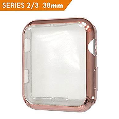 HONEST KIN Compatible Apple Watch Case 38mm Series 3, Soft TPU Plated Screen Protector Case Slim All-Around Protective Bumper Cover Case for iWatch 38 mm Series 2/3 -Rose Gold