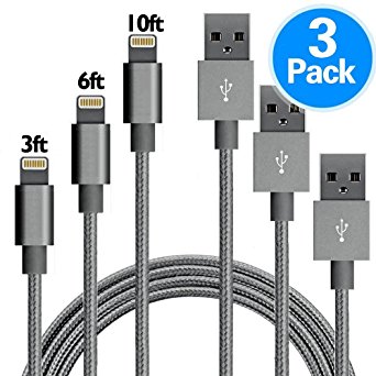 iPhone Charger, UTHMNE 3Pack 3FT/6FT/10FT(1M/2M/3M) Nylon Braided 8 pin Charging Cables USB Charger Cord, Compatible with iPhone 7/7 Plus/6s/6s Plus/6/6 Plus/5/5S/5C/SE/iPad and iPod (Grey)