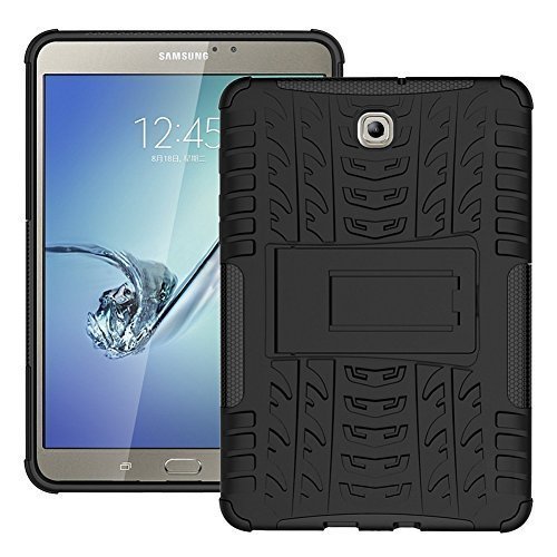 DWay Case Tab S2 8.0 T710 Hybrid Armor Design with Stand Feature Detachable Dual Layer Protective Shell Hard Back Cover Case for Samsung Galaxy Tab S2 8.0inches SM-T710 / T715 (Black)