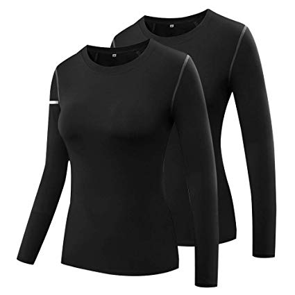 Miqieer Women's Compression Slimming Shirt Long Sleeve Dry Fit Running Athletic T-Shirt Workout Tops