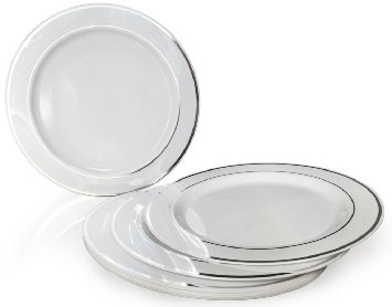 "OCCASIONS" Disposable Plastic Plates, White w/ Silver trim (120 pieces, 6'' cake/bread plate)