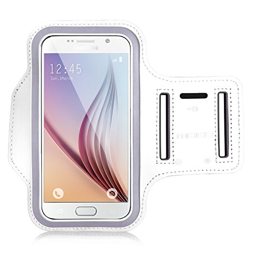 Galaxy S6 / S6 Edge Armband, MoKo Sports Armband for Samsung Galaxy S6 / S6 Edge 5.1 inch - Key Holder & Card Slot, Water Resistant, Sweat-proof, WHITE (Compatible with Cellphones up to 5.2 Inch)