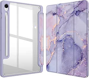 Fintie Hybrid Slim Case for Samsung Galaxy Tab S9 FE 10.9 Inch/Galaxy Tab S9 11 Inch 2023 with S Pen Holder, Shockproof Cover with Clear Transparent Back Shell, Auto Wake/Sleep, Lilac Marble