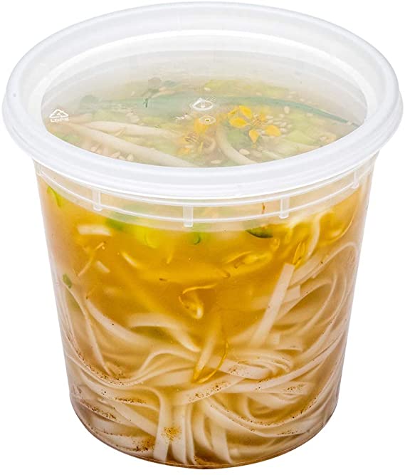 Asporto Microwavable To-Go Container - BPA Free Round Soup Container with Clear Plastic Lid - Catering & Takeout - 24 oz - Clear - Plastic - Disposable - 100ct Box - Restaurantware