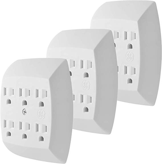 GE 6-Outlet Adapter, 3 Pack, 3-Prong, Grounded, Wall Charging Station, 51532, Standard | White