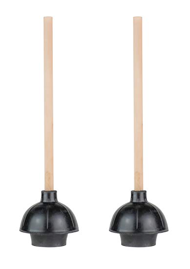 SteadMax Rubber Toilet Plunger, Double Thrust Force Cup, Heavy Duty, Commercial Grade with 18” Wood Handle (Pack of 2)
