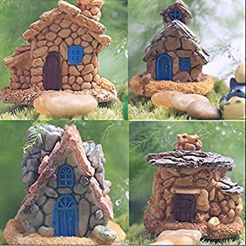 Trasfit 4 Pieces Miniature Fairy Garden Stone House - Mini Fairy Cottage House for Garden & Patio Decoration - Accessories for Home Decoration Outdoor Décor