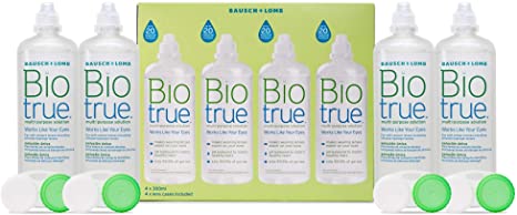 Biotrue Multi-Purpose Contact Lens Solution, 4 x 300 ml - Cushions and Rehydrates Soft Contact Lenses for Comfortable Wear - Condition, Clean, Remove Protein, Disinfect and Rinse - Includes Lens Case