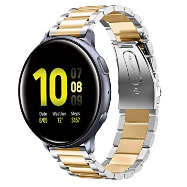 Shangpule Compatible for Galaxy Watch Active 2 40mm Bands, Active2 44mm Band, 20mm Stainless Steel Strap Compatible for Samsung Galaxy Active 2 (Silver   Gold)