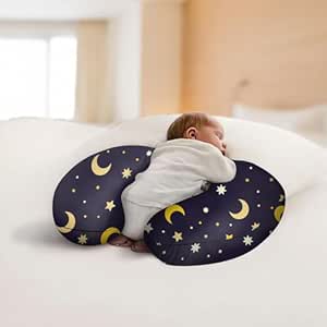 TILLYOU Breast Feeding Baby pillow with Detachable Velvet Cover | Feeding Pillow for New Born Baby |Infant Support for Baby and Mom Cradle with Velvet Cover (Stars)