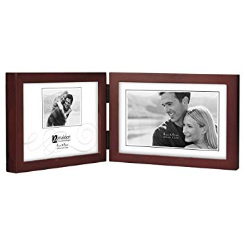 Malden International Designs Dark Walnut Concept Wood Picture Frame, Double Horizontal, 2-4x6, Walnut