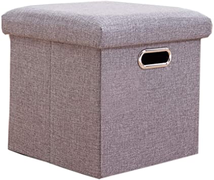 Lihio Folding Storage Ottoman Cube Foot Rest Stool Storage Seat Foldable Storage Boxes Hollow Design Padded with Memory Foam Lid Sofa Bed for Space Saving 11.8x11.8x11.8 Inch,Grey