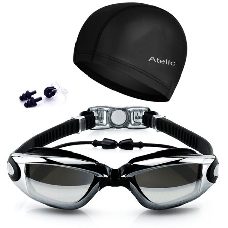 #1 Rated Swim Goggles On Amazon - 2016 Atelic® Best Swimming Goggles Swim Cap Set Non Leaking - Adjustable for Men Women Youth Kids - UV Protection Anti Shatter Clear Vision Anti Fog Lenses