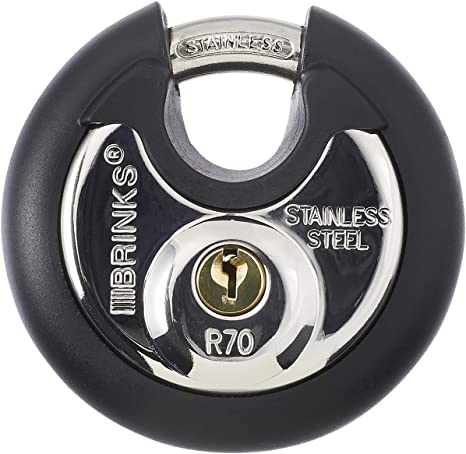 Brinks 673-70001 Commercial Stainless Steel Discus Padlock, Keyed, 70 mm, 4 Pin Cylinder