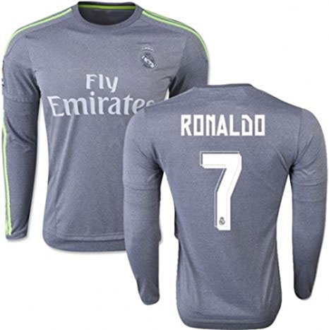 Cristiano Ronaldo #7 Real Madrid CF Jersey 2015-16 Home & Away Jersey Men's Long Sleeve Soccer Jersey