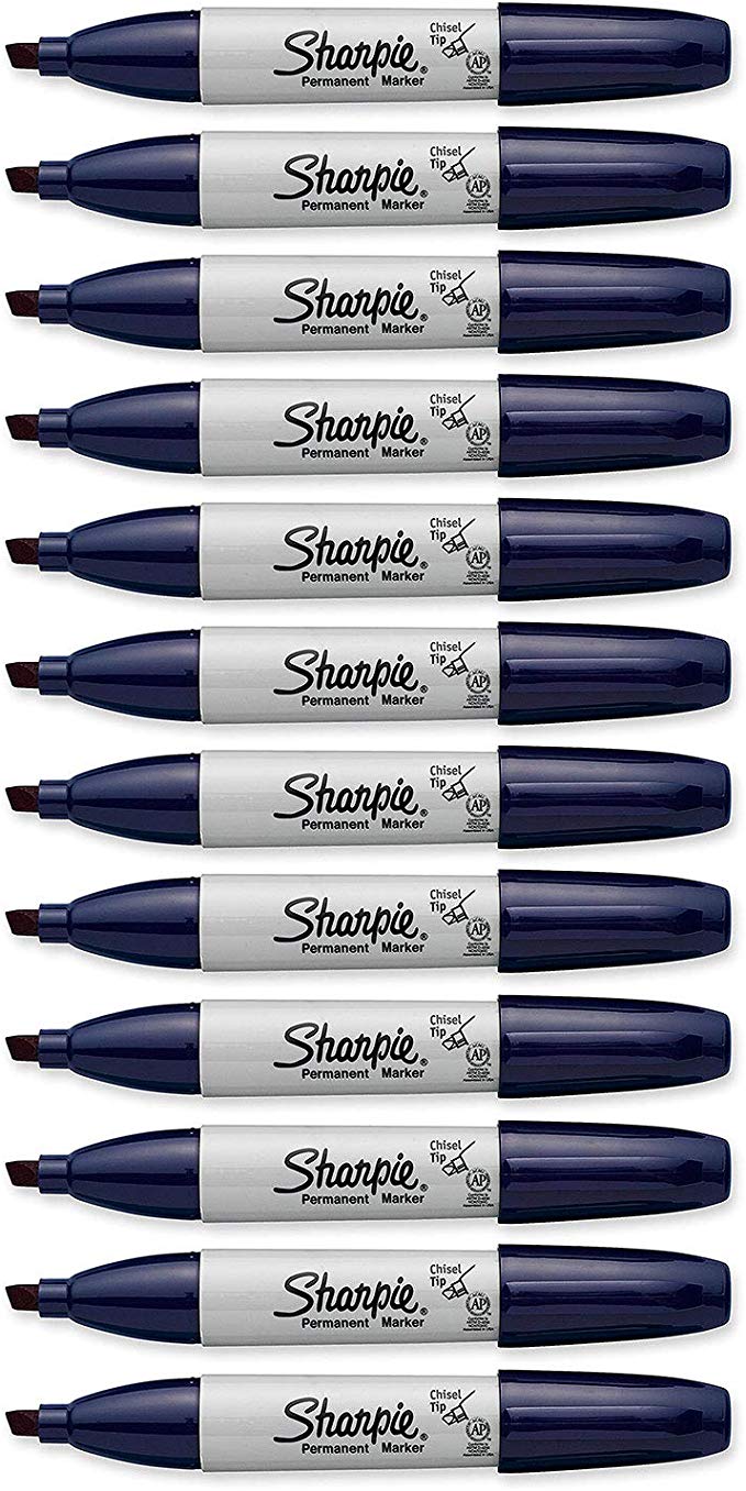 Sharpie Permanent Markers, Chisel Tip, Navy, 12-Count