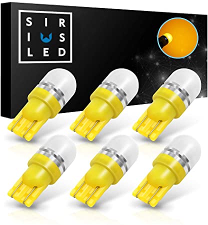 SIRIUSLED Super Bright 1W 360 Degree Projector LED Bulbs for Interior Car Lights Gauge Instrument Panel License Plate Dome Map Side Marker Courtesy T10 168 194 2825 W5W Amber Yellow Pack of 6