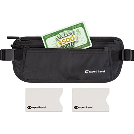 Premium Travel Money Belt - $500 Theft Protection, RFID Blocking, and 2x Credit Card Sleeves