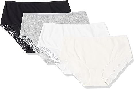 Amazon Essentials Women's Cotton and Lace Midi Brief Underwear, Pack of 4