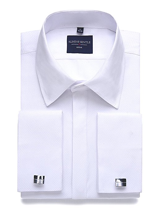 Alimens & Gentle Men's Dress Shirts French Cuff Long Sleeve Regular Fit (Include Metal Cufflinks and Metal Collar Stays)
