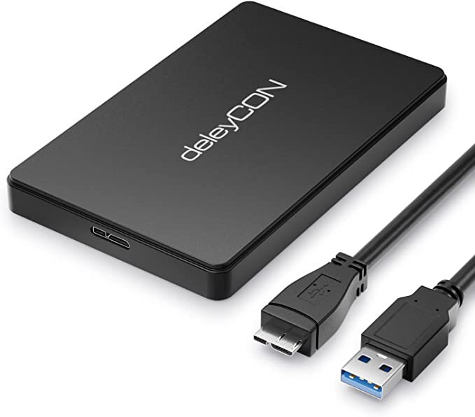 deleyCON SSD Hard Disk Enclosure USB 3.0 for 2.5" SATA 3 SSD / HDD / 0.28" (7mm) / 0.37" (9.5mm) SATA III UASP External Hard Disk Enclosure [Black]