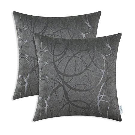 CaliTime Throw Pillow Covers 18 X 18 Inches Reversible, Modern Circles Rings, Grey, Pack of 2
