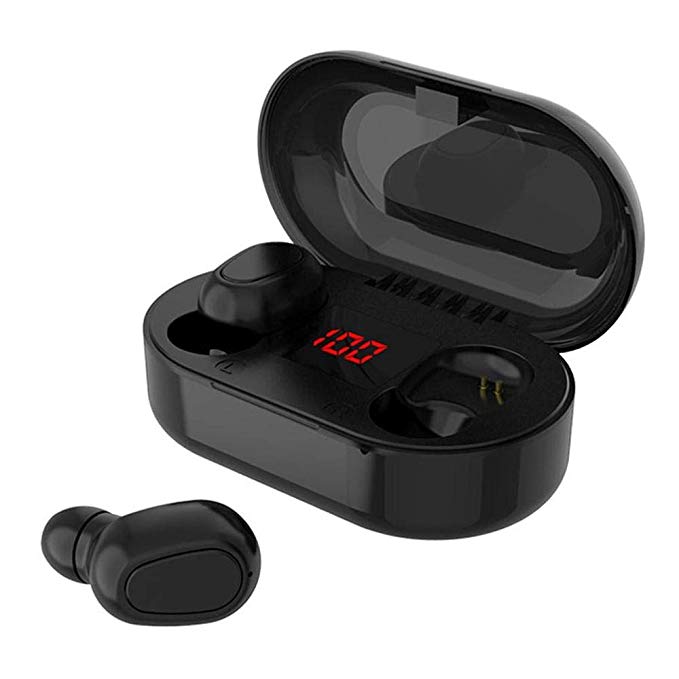 Wireless Earbuds,TWS Wireless V5.0 Auto Pairing Mini Size HD Stereo in-Ear Noise Canceling Earphones,Built-in Mic Headset,HD Deep Bass, IPX7 Sweatproof,Smart LCD Digital Display