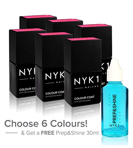 UV Gel Nail Polish Value Pack by NYK1 - Choose 6 of your favourite Ultraviolet and LED Gel Nail Polish Colours with a Prep and Shine 30ml Sticky Residue Remover