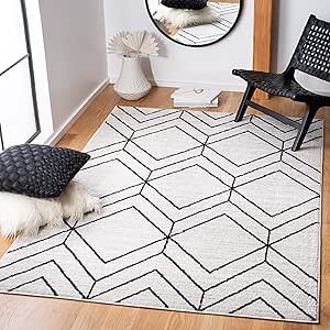 SAFAVIEH Adirondack Collection Area Rug - 6' x 9', Ivory & Black, Modern Geometric Design, Non-Shedding & Easy Care, Ideal for High Traffic Areas in Living Room, Bedroom (ADR241A)