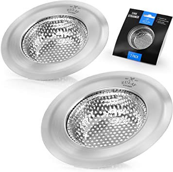 Zulay Kitchen (2 Pack) Sink Strainer - Wide Rim 4.5’’ Diameter Stainless Steel Sink Plug - Rust Proof Anti-Clogging Kitchen Sink Plug