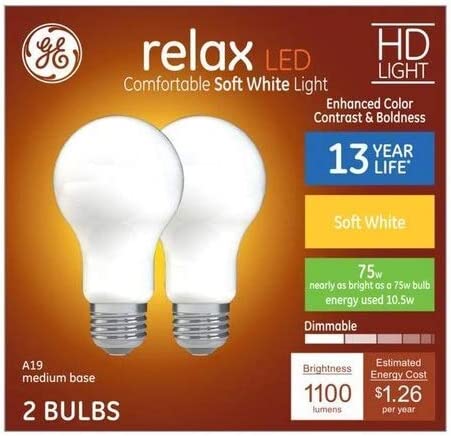 GE Relax 75-Watt EQ A19 Soft White Dimmable LED Light Bulb (2-Pack)