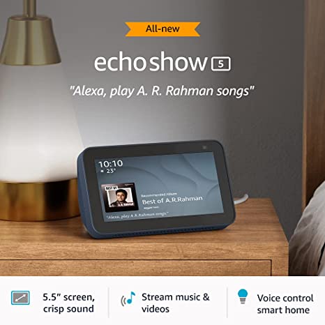 All new Echo Show 5 (2nd Gen, 2021 release) - Smart speaker with 5.5"(13.9cm) screen, crisp sound and Alexa (Blue)