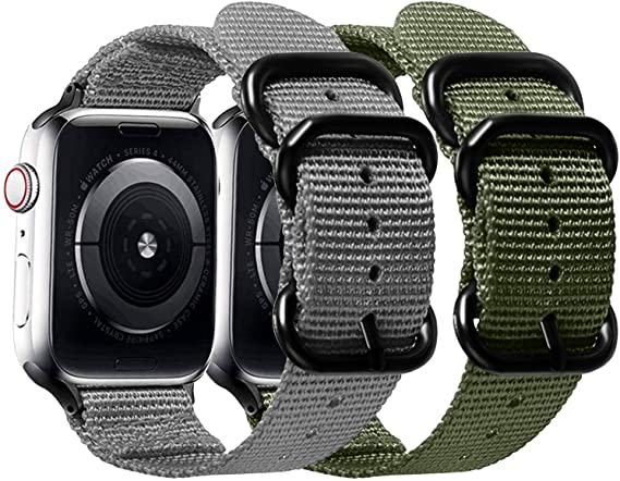 Misker Nylon Band Compatible with Apple Watch Band 44mm 42mm 40mm 38mm,Breathable Sport Strap with Metal Buckle Compatible with iwatch Series 5/4/3/2/1 (2-Packs Army Green/Gray, 42mm/44mm)