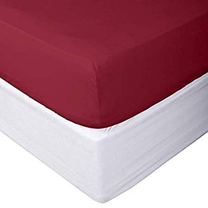 British Choice Linen Burgundy Solid Fitted sheet Single (90 X 190-Cm) fit up on your mattress with ( 30 CM) Deep pocket Cotton 400-Thread-Count Sateen finish bed sheets