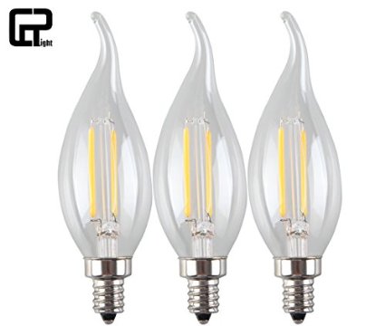 CRLight 2W Non Dimmable LED Filament Candle Light Bulb2700K Warm White 200LME12 Candlestick Base LampC35 Flame Shape Bent Tip20W Incandescent Replacement3 Pack