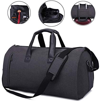 JoofEric Carry On Garment Bag for Travel & Business Trips with Shoulder Strap Duffel Bag with Shoe Pouch (Black)